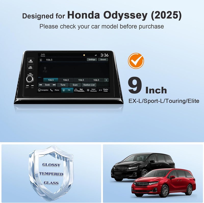 BSTW for 2025 Honda Odyssey Screen Protector for 2025 Odyssey EX-L/Sport-L/Touring/Elite 9-Inch Color Touchscreen Display for Honda Odyssey Accessories Tempered Glass Protective Film - Image 2